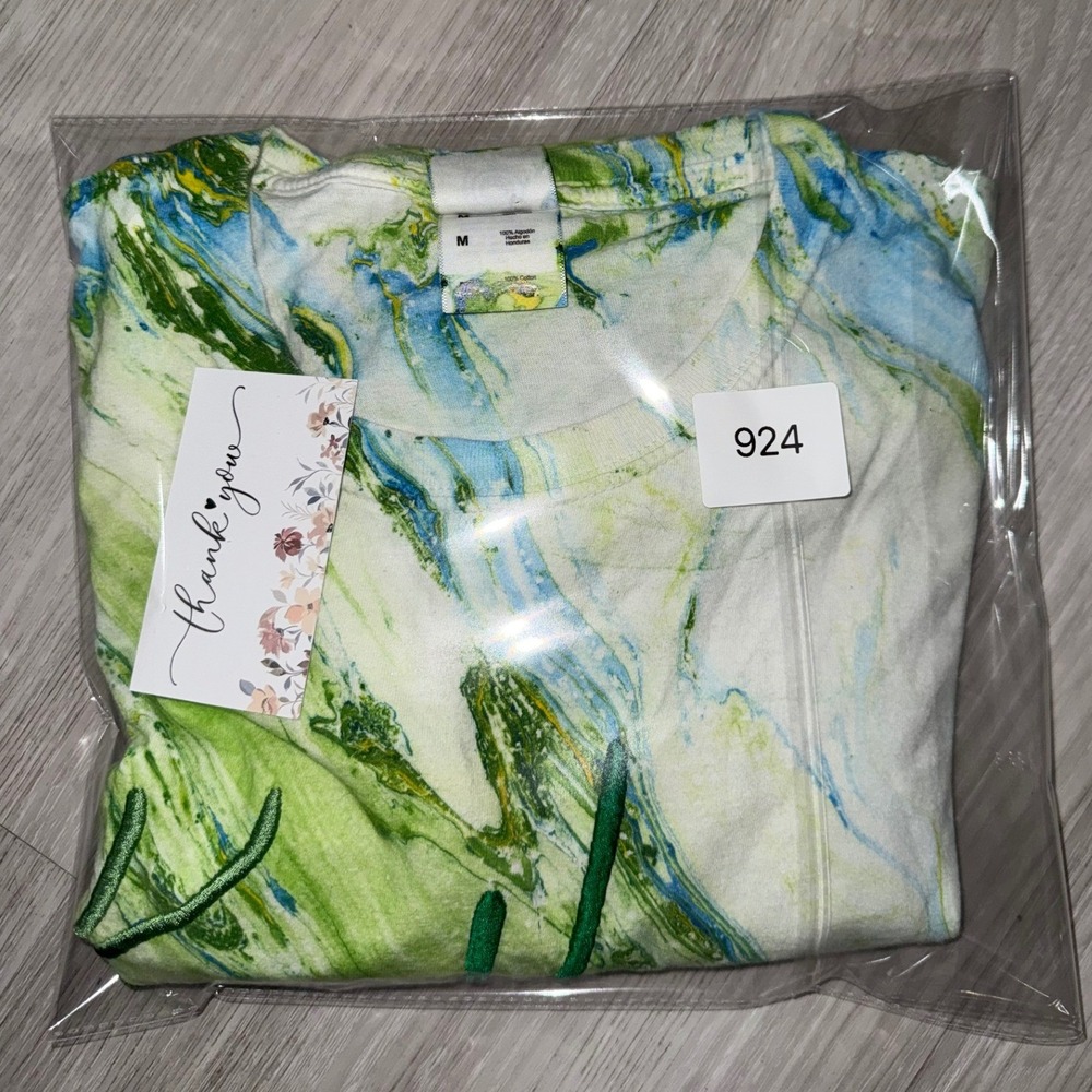 Colortone Key West Tie Dye Marble T-Shirt Mens Medium Green Blue Embroidered Tee - Picture 12 of 12